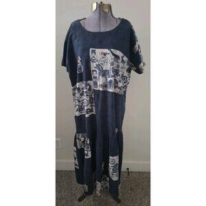Vtg Kim Messier Dress Pockets Unique Artsy Indie Asian Animals Sz M EUC
